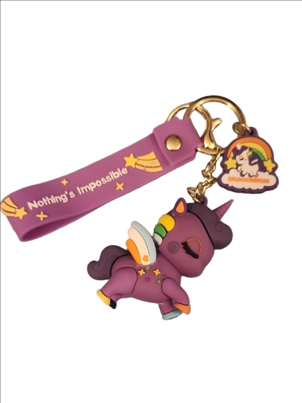 Purple Unicorn Keychain with Gold Accents